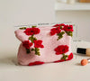 Floral Pattern Plush Fleece Cosmetic Bag