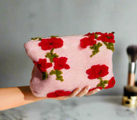 Floral Pattern Plush Fleece Cosmetic Bag