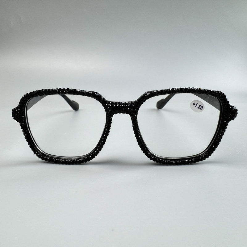 Black Rhinestone Large Frame Square Readers