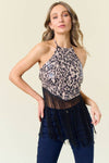 Halter Cheetah Fringe Top