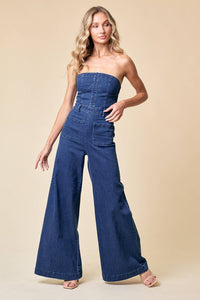 Strapless Wide Leg Jumpsuit Over-alls