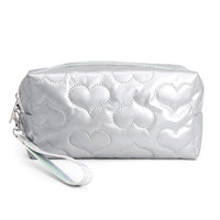 Heart Pattern Embossed Pouch w Wrist Strap Make Up Bag