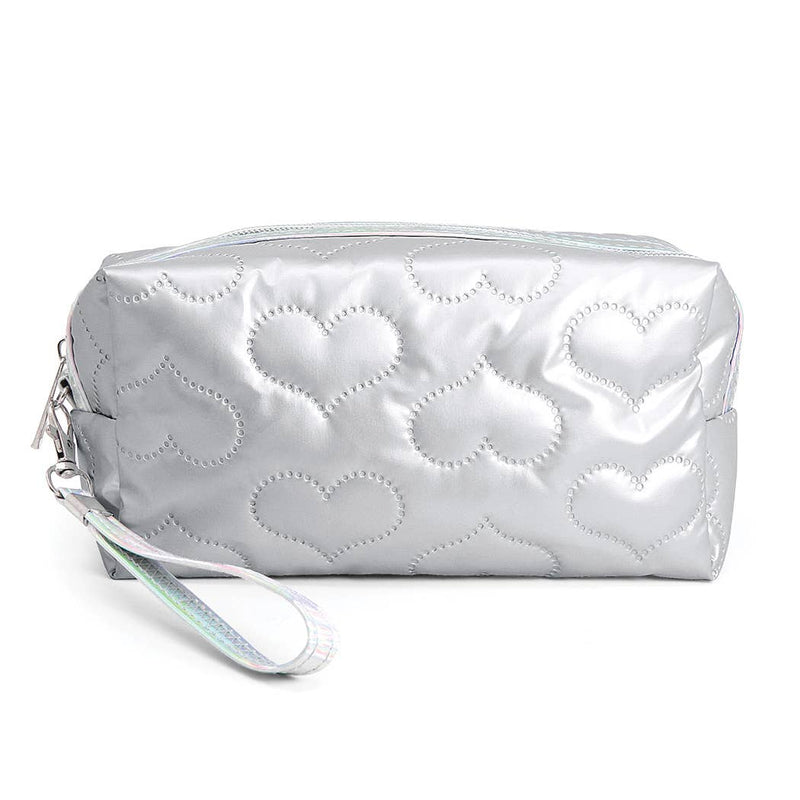 Heart Pattern Embossed Pouch w Wrist Strap Make Up Bag