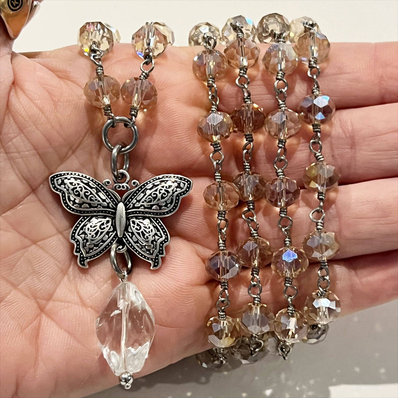 "Joy" Butterfly Long Rosary Chain Necklace