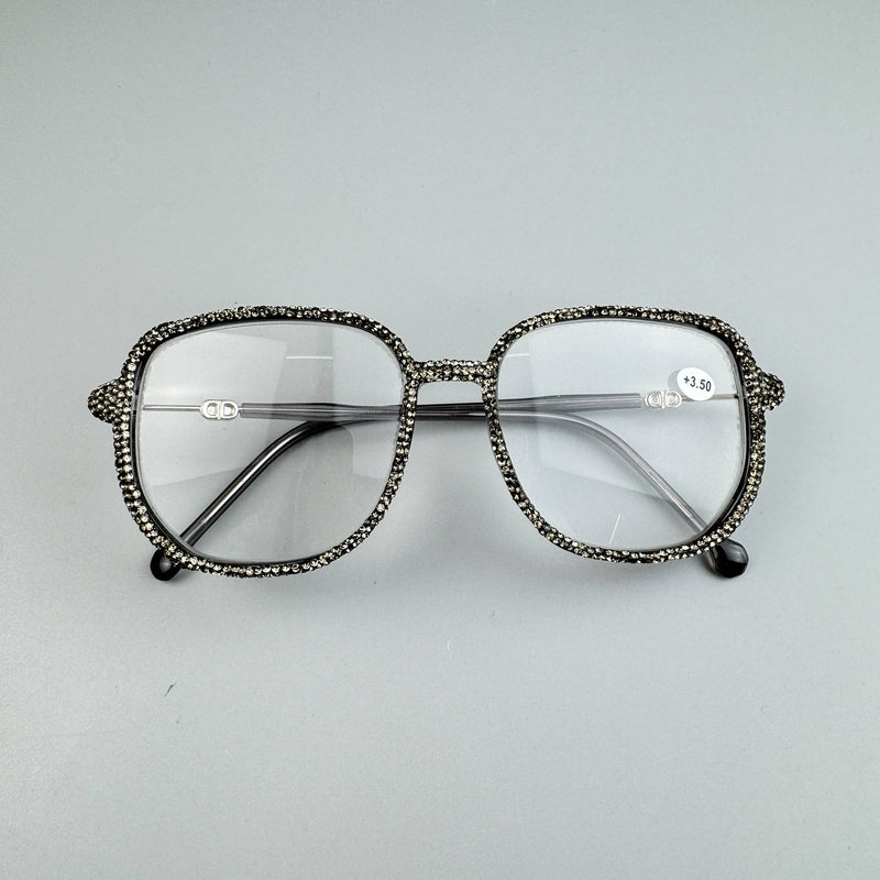 Grey Handmade Rhinestone Large Frame Round Reader
