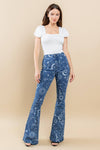 Super Stretchy Star & Sun Printed Flare Jeans