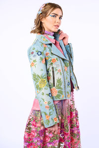 Lucinda Embroidered Denim Motorcycle Jacket