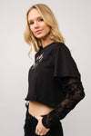 Western Embroidered Crop Tshirt with Velvet Burnout Slvs