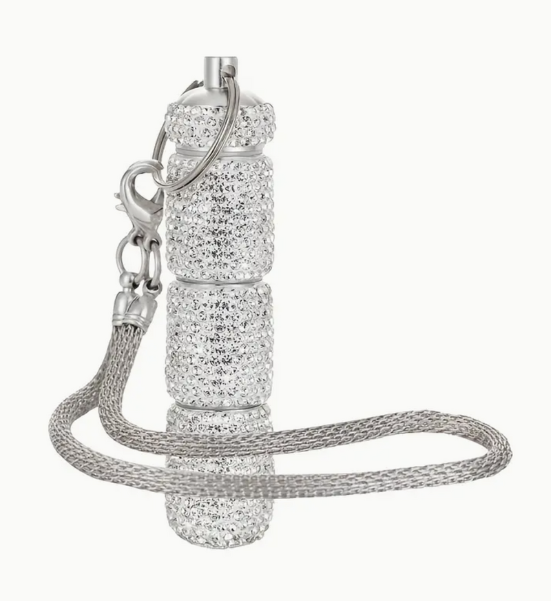 Rhinestone Triple Pill Holder Keychain with Strap