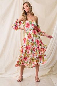 Floral Off Shoulder Boho Midi Dress