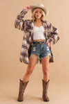 Plaid Fringe Bottom Fleece Jacket