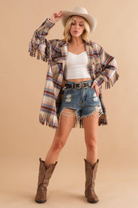 Plaid Fringe Bottom Fleece Jacket