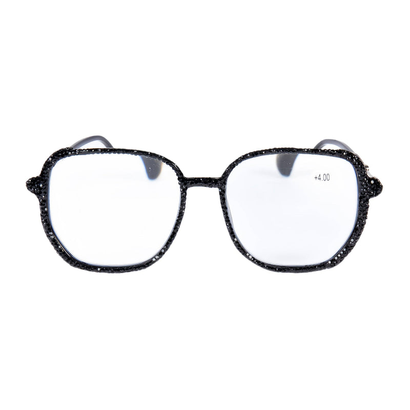 Black Rhinestone Handmade Large Frame Round Reader Glasses