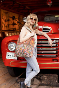 Love Language Heart and Floral Print Linen Tote Bag