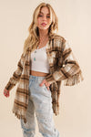 Plaid Fringe Bottom Fleece Jacket