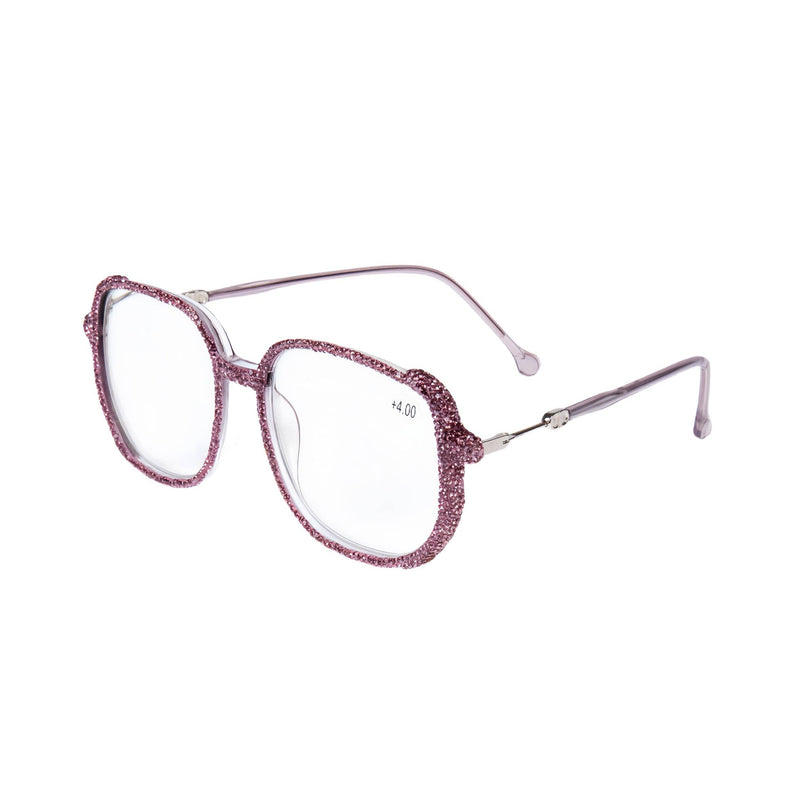 Purple Handmade Rhinestone Large Frame Round Reader