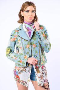 Lucinda Embroidered Denim Motorcycle Jacket