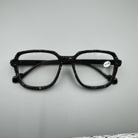 Black Rhinestone Large Frame Round Readers