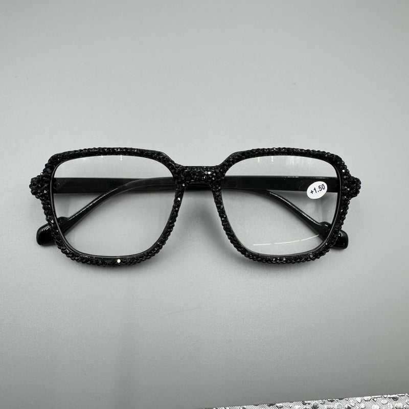 Black Rhinestone Large Frame Round Readers