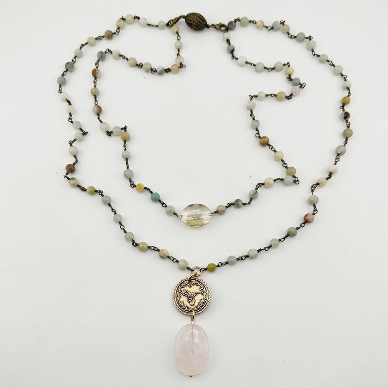 "I Follow My Heart" Hummingbird Long Rosary Chain Necklace