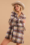 Plaid Fringe Bottom Fleece Jacket