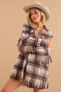 Plaid Fringe Bottom Fleece Jacket