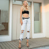 High Rise Crop Straight Leg Distressed Jean with Frayed Hem