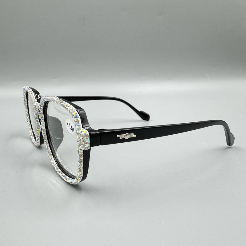 Handmade Large Frame Square AB Rhinestone Readers