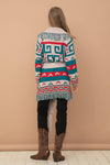 Aztec Fringe Western Tie Cardigan Sweater