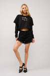 Western Embroidered Crop Tshirt with Velvet Burnout Slvs