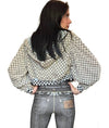 Cropped Mesh Covered Hoody Puff Sleeve - Checkered
