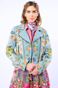 Lucinda Embroidered Denim Motorcycle Jacket