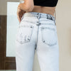 High Rise Crop Straight Leg Distressed Jean with Frayed Hem