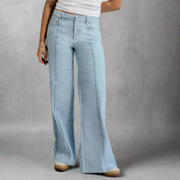 Frayed Seam Wide-Leg Denim Jeans – Light Wash