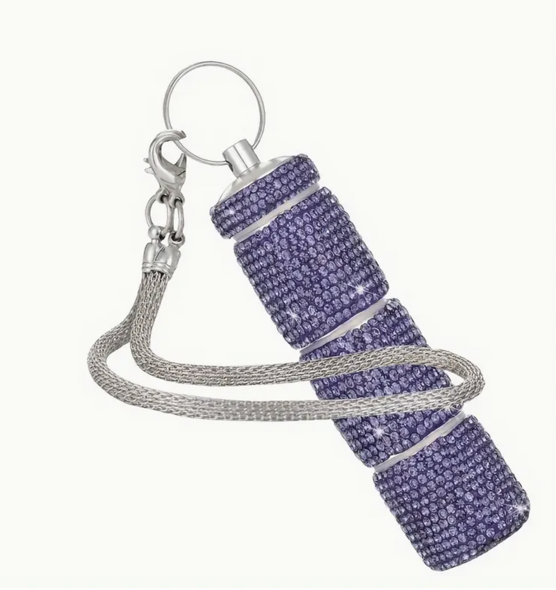 Rhinestone Triple Pill Holder Keychain with Strap