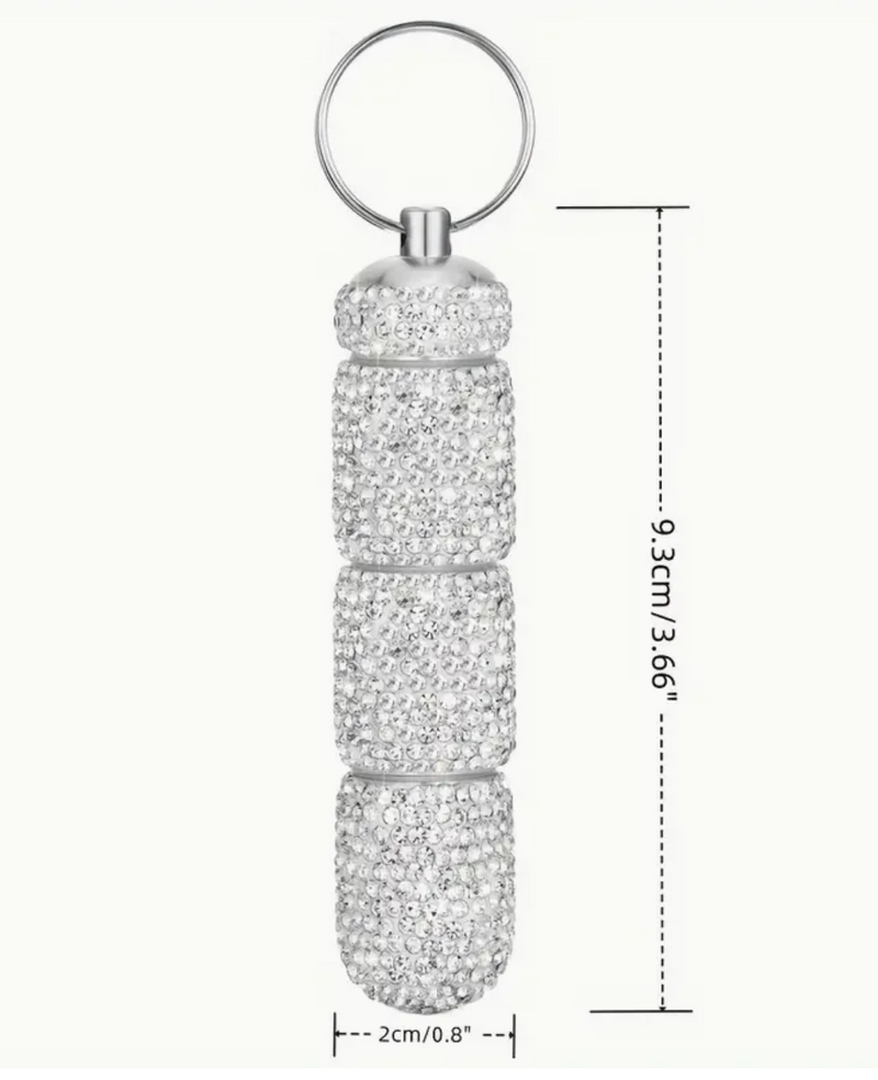 Rhinestone Triple Pill Holder Keychain with Strap