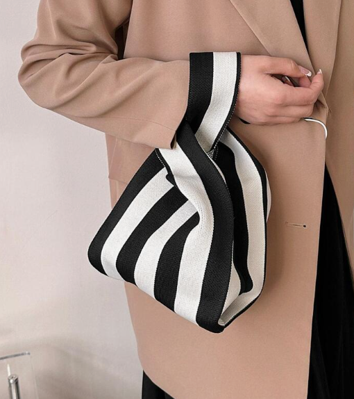 Black & White Striped Heavy Knit Mini Tote Bag