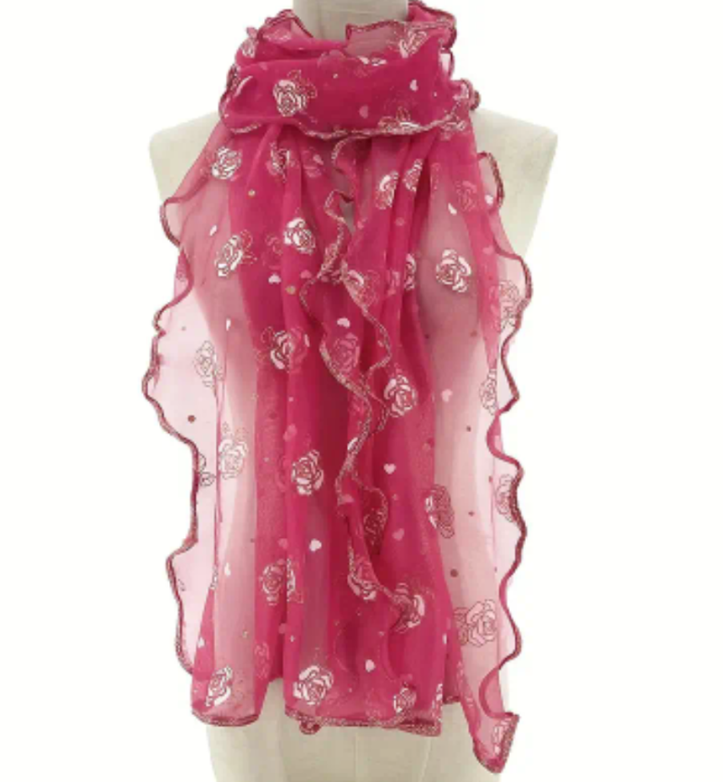 Ruffle Embroidered Scarf
