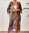 Vibrant Boho Mesh Embroidered Kimono Cardigan